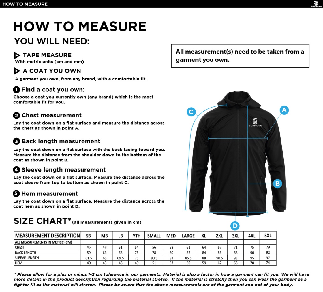 Ossett Town JFC - Players - Dual Full Zip Training Jacket - Royal - Unisex Fit - Size Guide