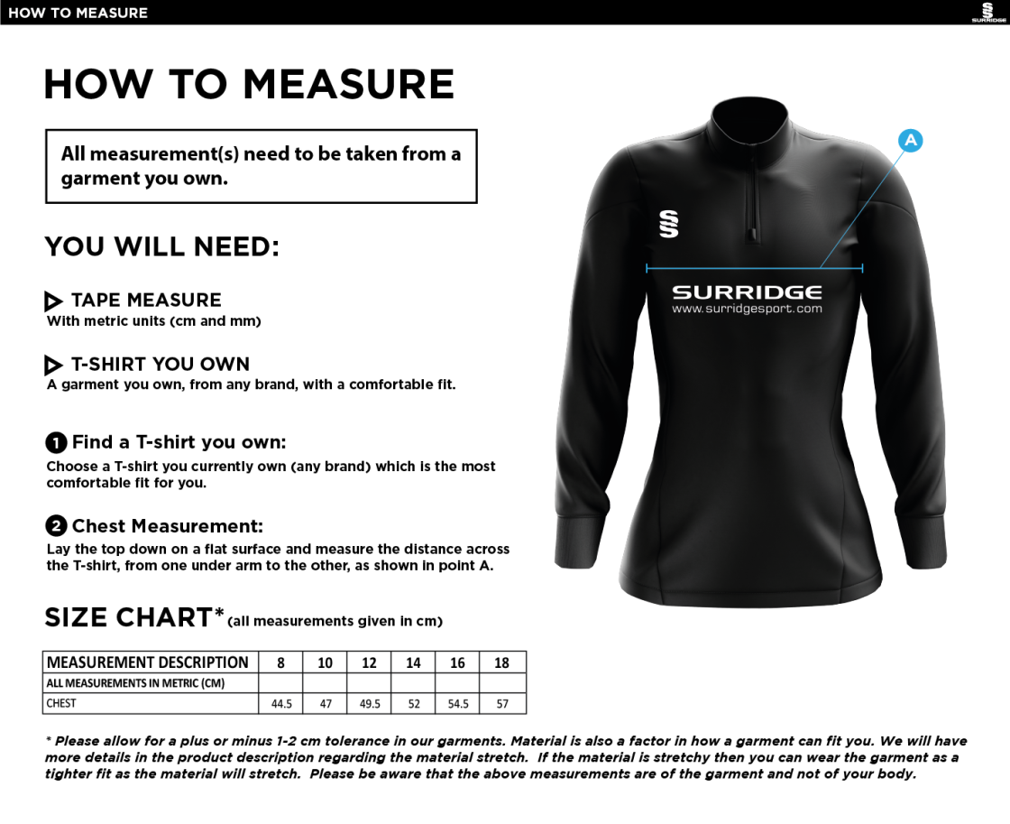 Ossett Town JFC - Players - Tempo Performance Top - Women's Fit - Size Guide