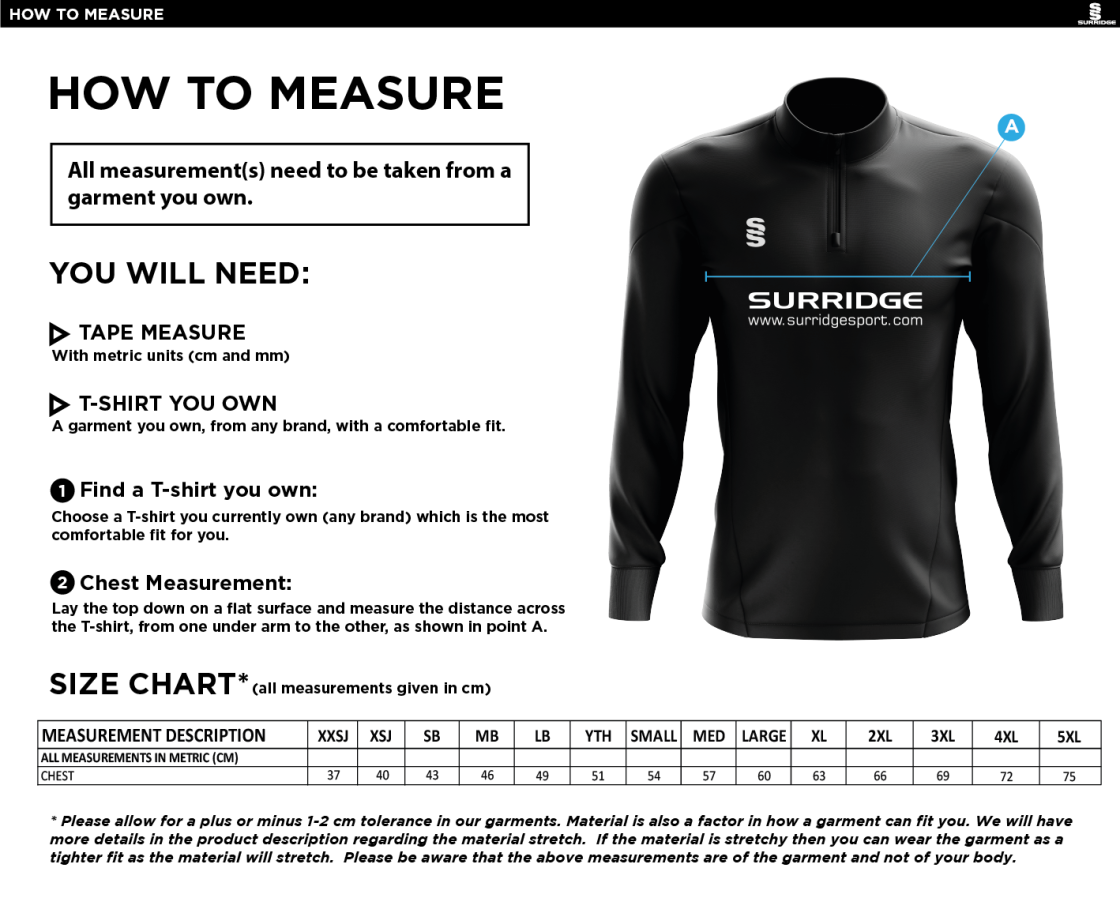 Ossett Town JFC - Players - Tempo Performance Top - Unisex Fit - Size Guide